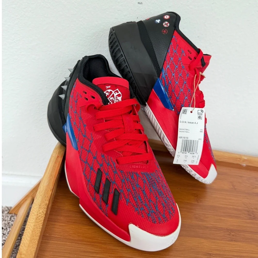 Adidas Marvel Spider-Man DON Issue 4 J Basketball Shoes Red Black HR1616 Size 6Y
